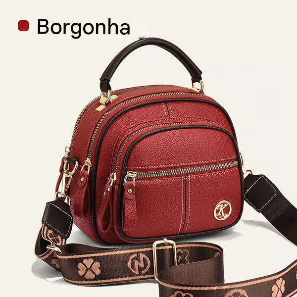 Bolsa transversal de couro com alça larga ajustável e compartimentos multifuncionais clássicos
