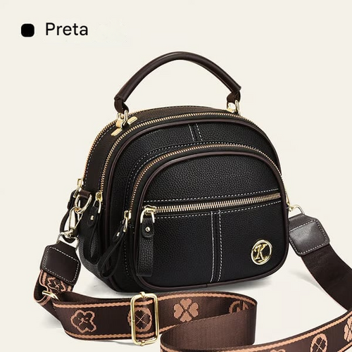 Bolsa transversal de couro com alça larga ajustável e compartimentos multifuncionais clássicos