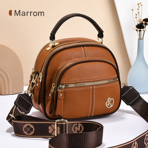 Bolsa transversal de couro com alça larga ajustável e compartimentos multifuncionais clássicos