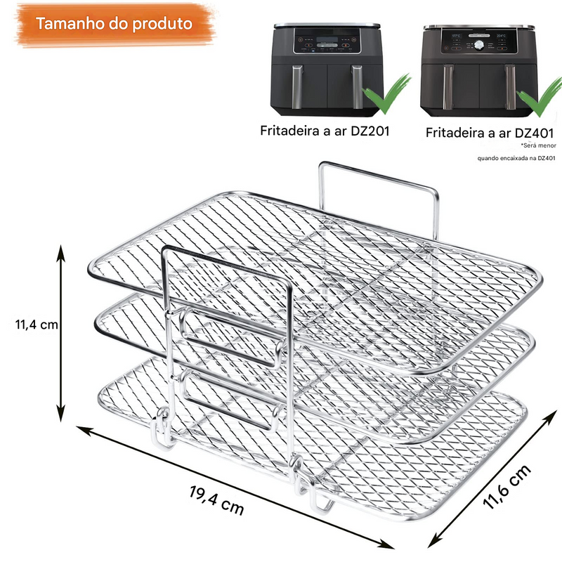 Grade para Air Fryer, Suporte para Torradas em Aço Inoxidável 304, Grelha Multi-Camadas, Churrasqueira