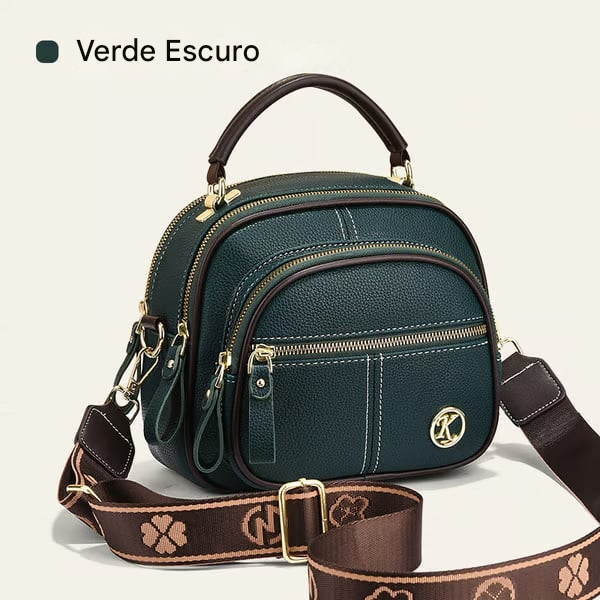 Bolsa transversal de couro com alça larga ajustável e compartimentos multifuncionais clássicos