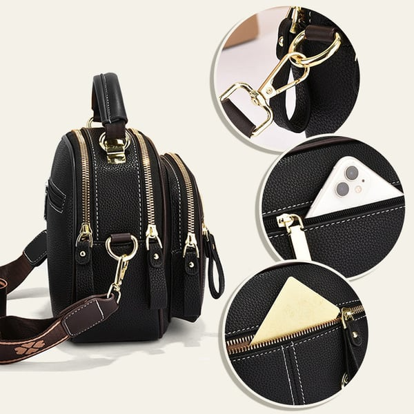 Bolsa transversal de couro com alça larga ajustável e compartimentos multifuncionais clássicos