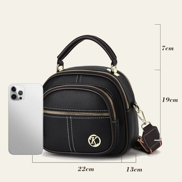 Bolsa transversal de couro com alça larga ajustável e compartimentos multifuncionais clássicos