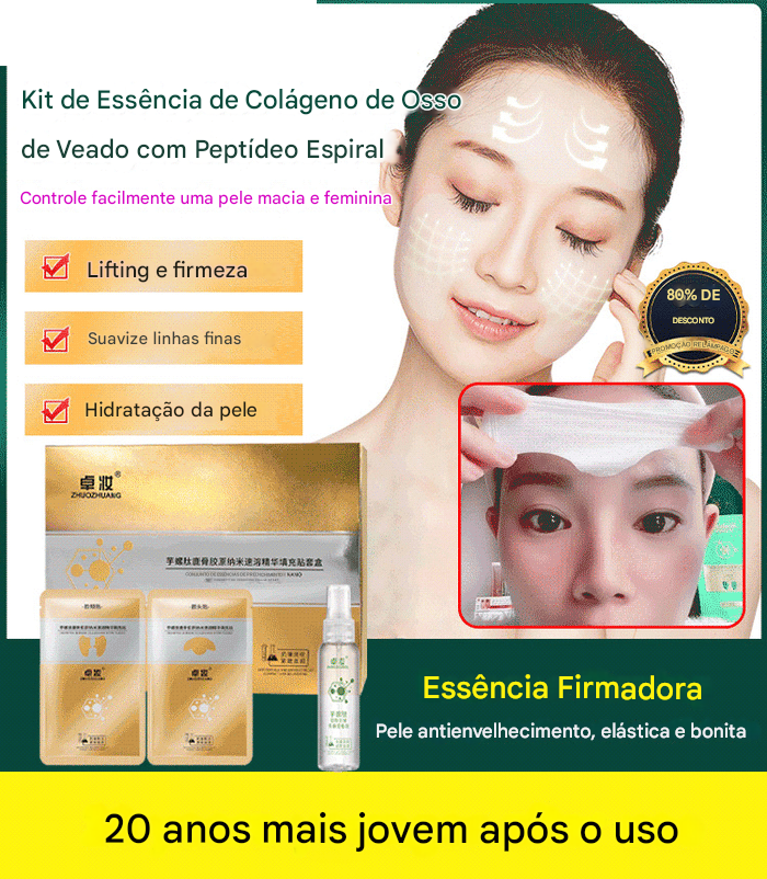 [20 anos mais jovem após o uso] Kit de Essência de Colágeno de Osso de Veado com Peptídeo Espiral