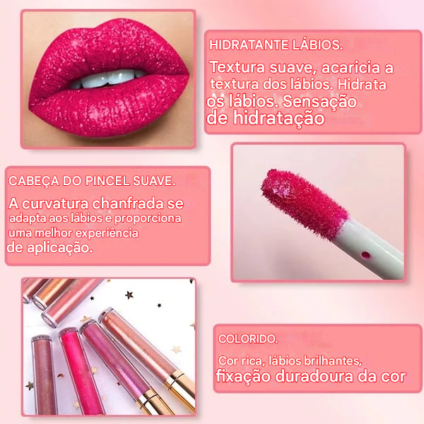 Batons Líquido Metálico com Glitter Diamante