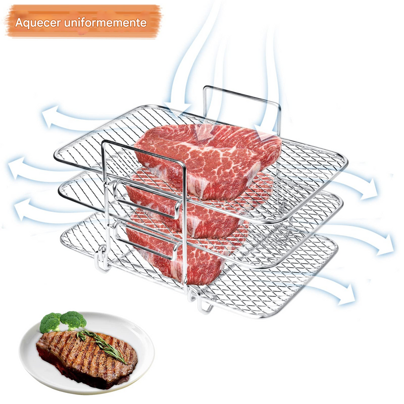 Grade para Air Fryer, Suporte para Torradas em Aço Inoxidável 304, Grelha Multi-Camadas, Churrasqueira
