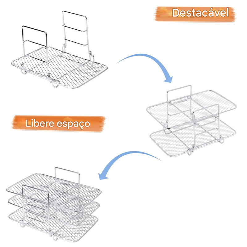 Grade para Air Fryer, Suporte para Torradas em Aço Inoxidável 304, Grelha Multi-Camadas, Churrasqueira